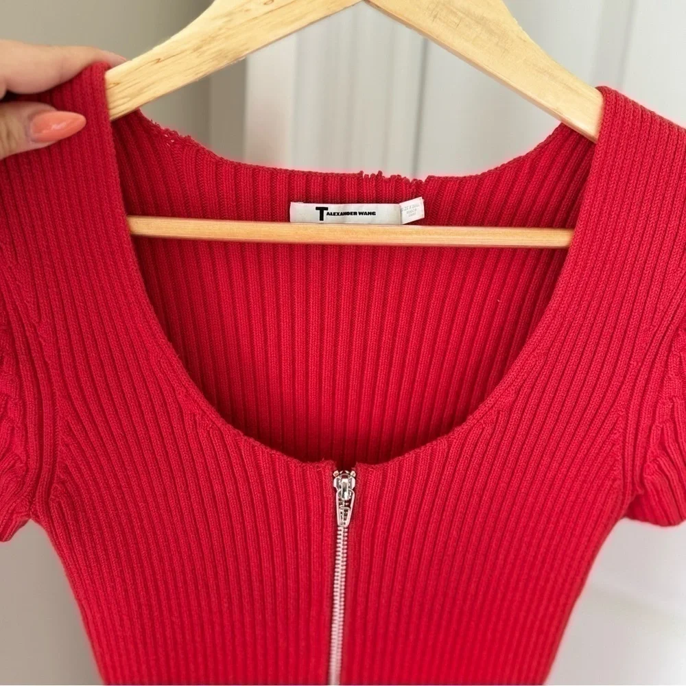 T by Alexander Wang Red Ribbed Knit Dress - Picture 6 of 8